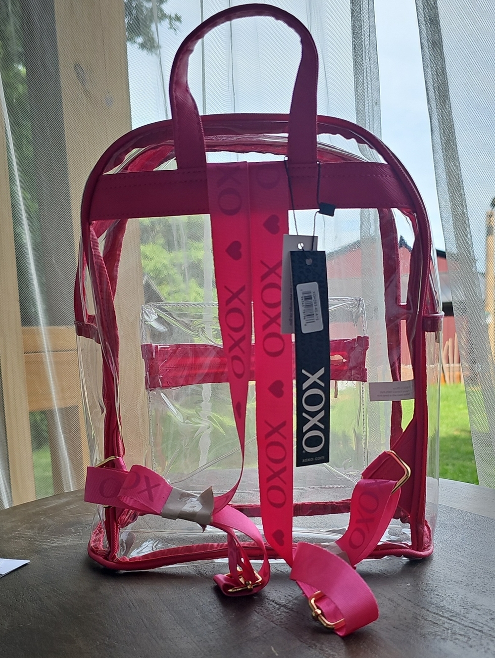 XOXO New Clear Hot Pink Backpack  Concert Airport School BOW CHARM Included